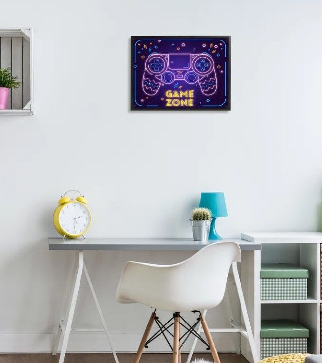 Vivid Neon Style Game Zone Arcade Gamer Sign Framed By Graphic Art thumbnail 2