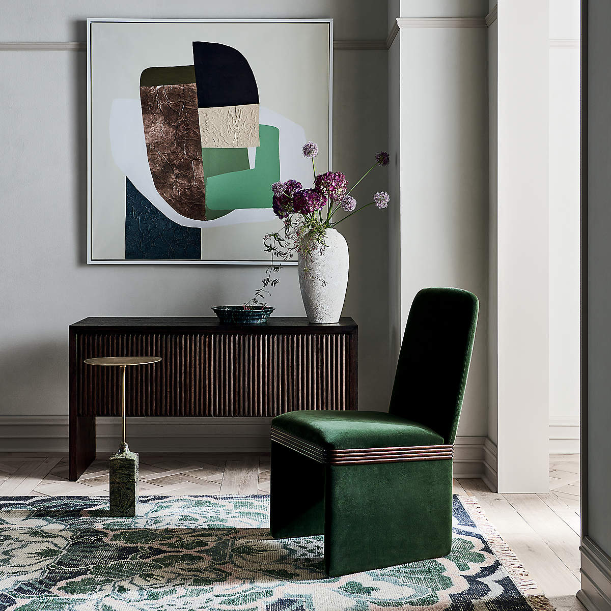 Rhodes Green Upholstered Velvet Dining Chair thumbnail 2