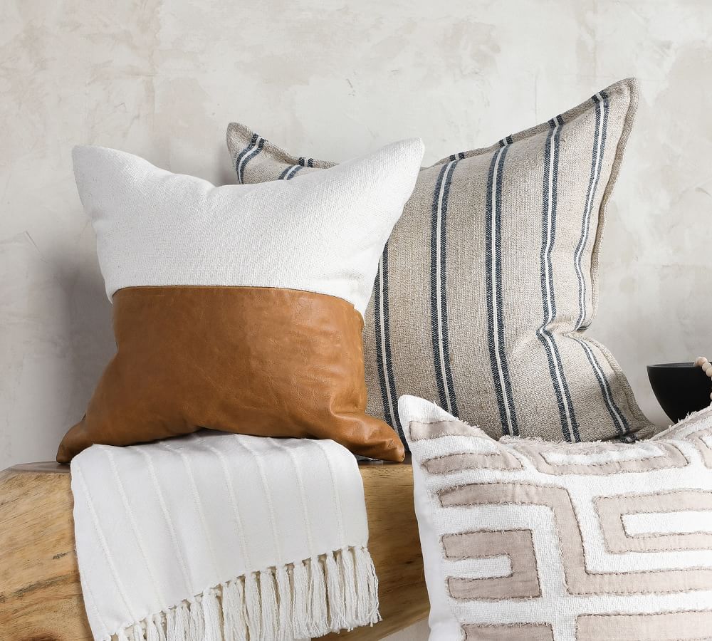 Aleta Leather And Linen Pillow Cover No Insert 20"x20" thumbnail 2