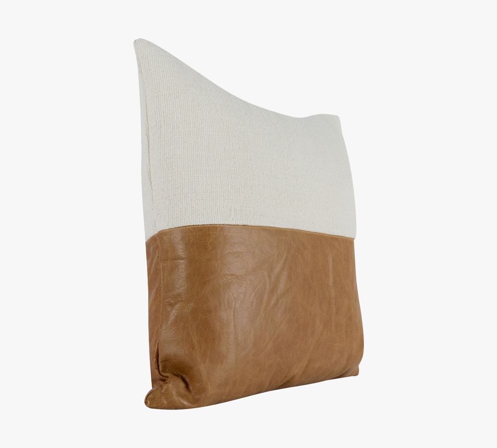 Aleta Leather And Linen Pillow Cover No Insert 20"x20" thumbnail 3