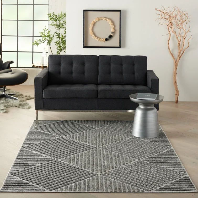Mira Geometric Indoor Outdoor Area Rug in Dark Gray 7'10"x9'10" thumbnail 2