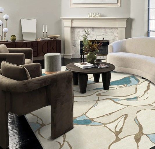 Nina Takesh Aude Teal And Ivory Rug 9'x12' thumbnail 2