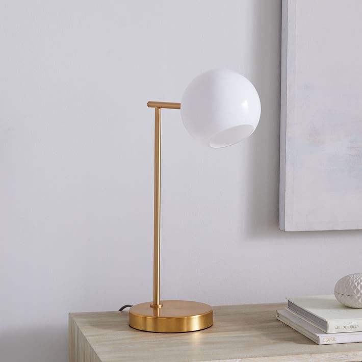 Staggered Glass Table Lamp Antique Brass Milk Glass thumbnail 2