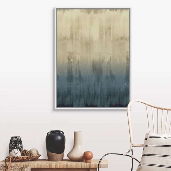Abstract Drip Light Blue Tan by David Moore-with frame-32X42" thumbnail 2