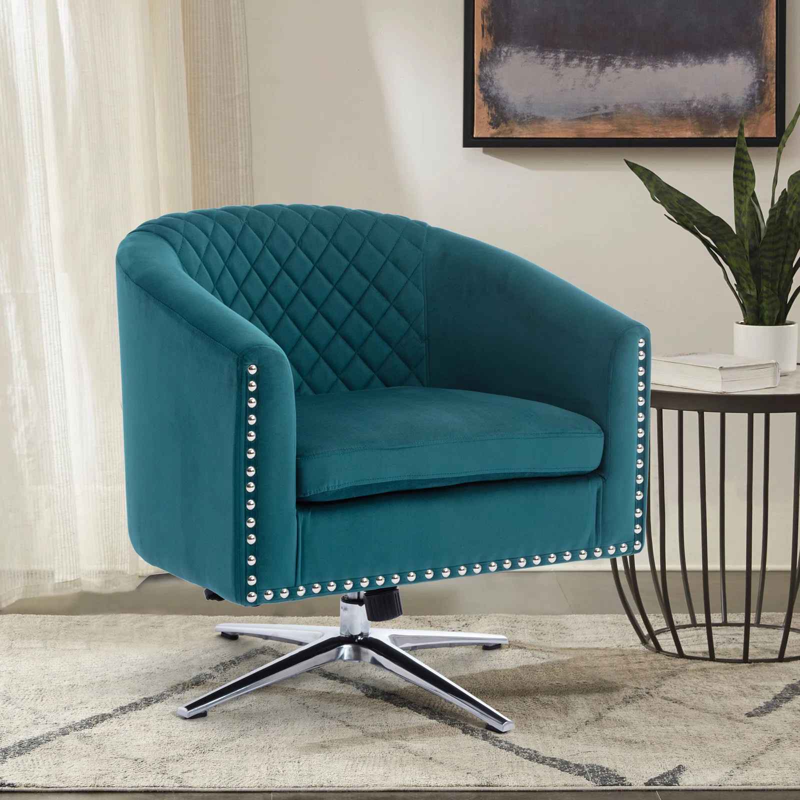 Tufted Velvet Swivel Barrel Chair thumbnail 2