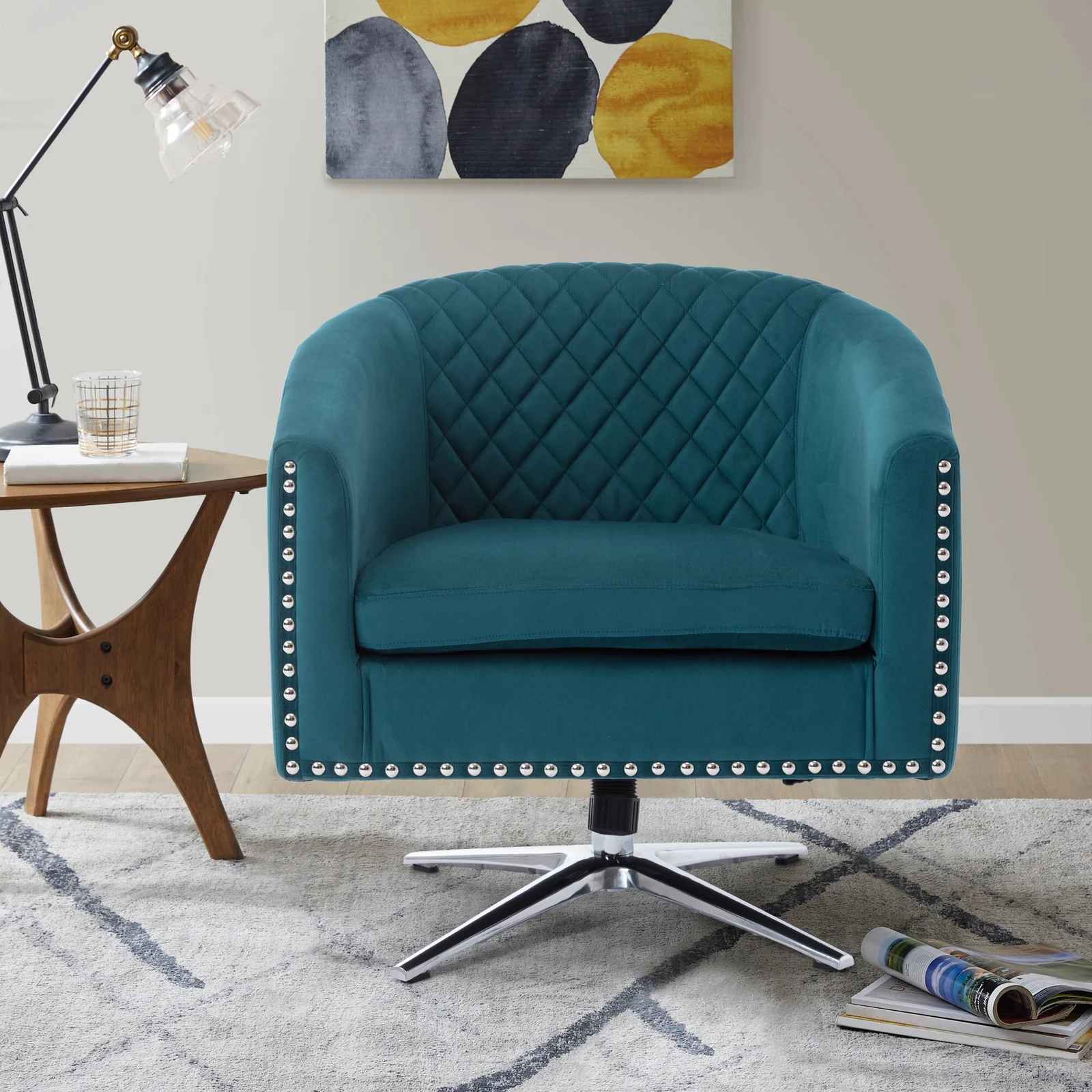 Tufted Velvet Swivel Barrel Chair thumbnail 7