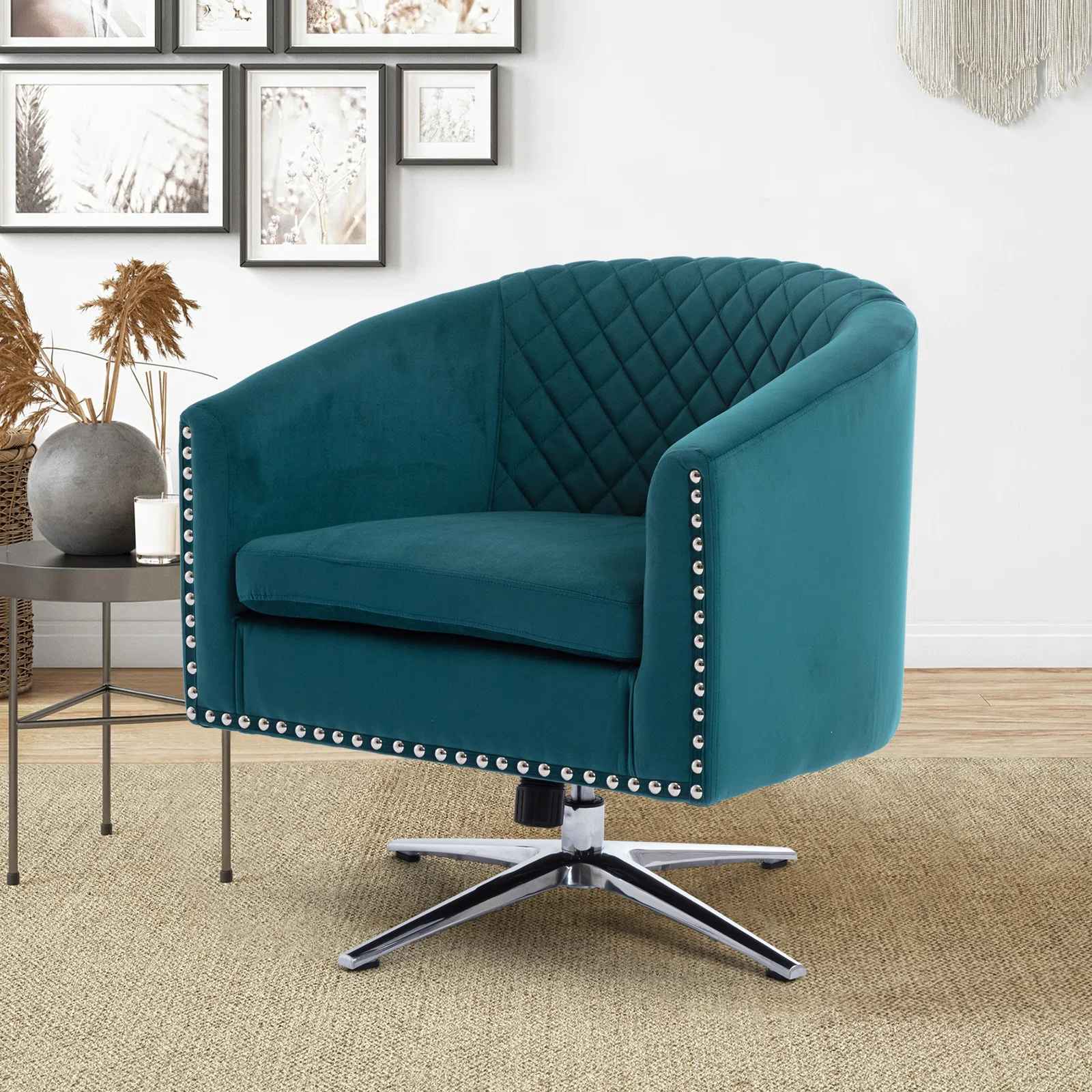 Tufted Velvet Swivel Barrel Chair thumbnail 8