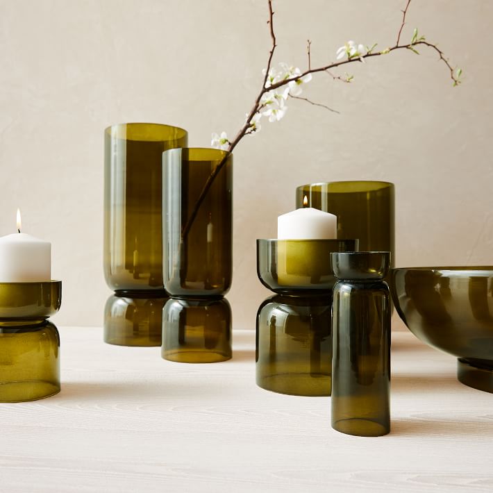 Foundations Olive Glass Candleholder thumbnail 2