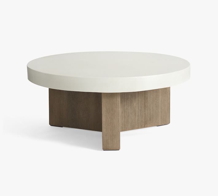 Pomona Concrete & Acacia Round Outdoor Coffee Table (38") thumbnail 3