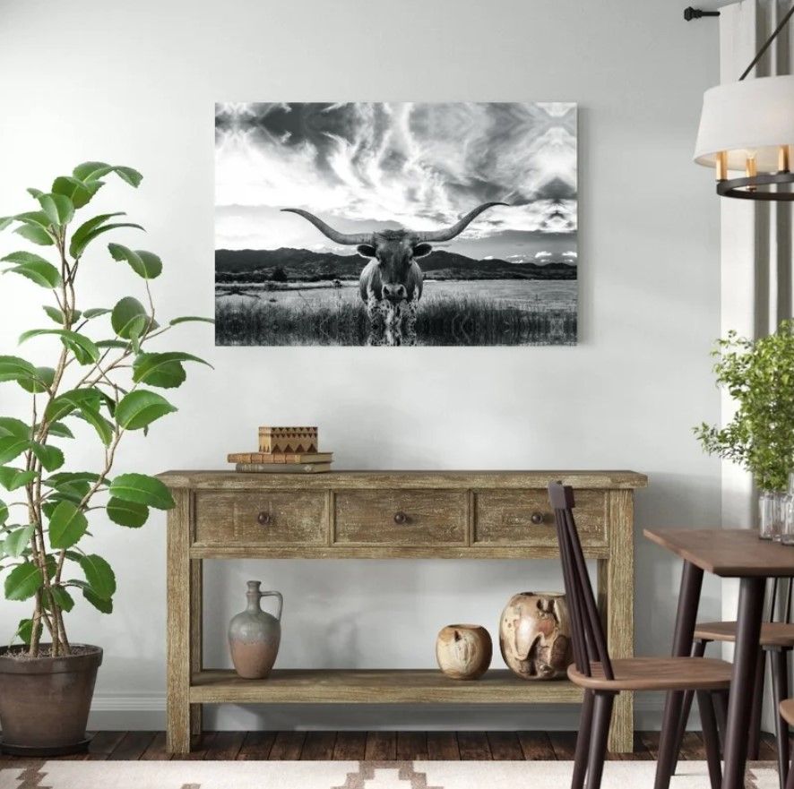 Black And White Longhorn Cow I Wrapped Canvas Photograph thumbnail 3