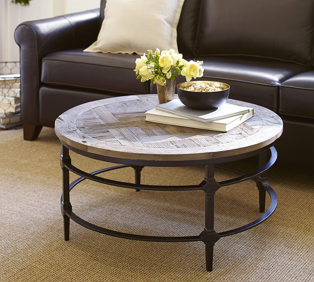 Parquet Round Reclaimed Wood Coffee Table (36") thumbnail 2