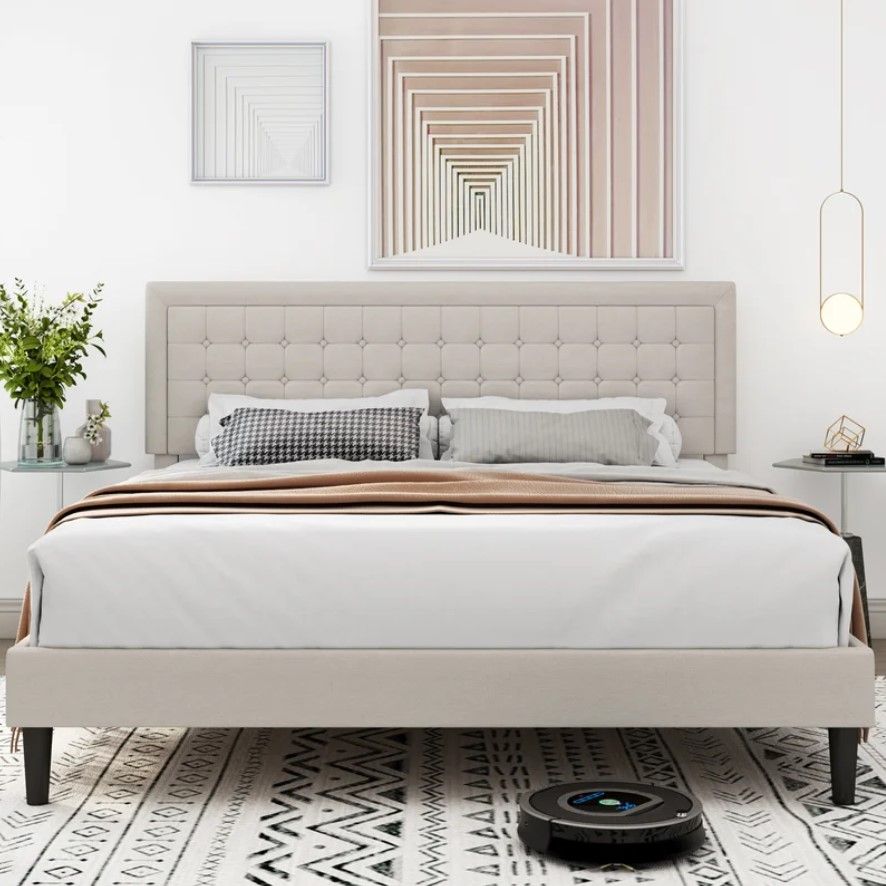 Tufted Upholstered Low Profile Platform Bed thumbnail 2