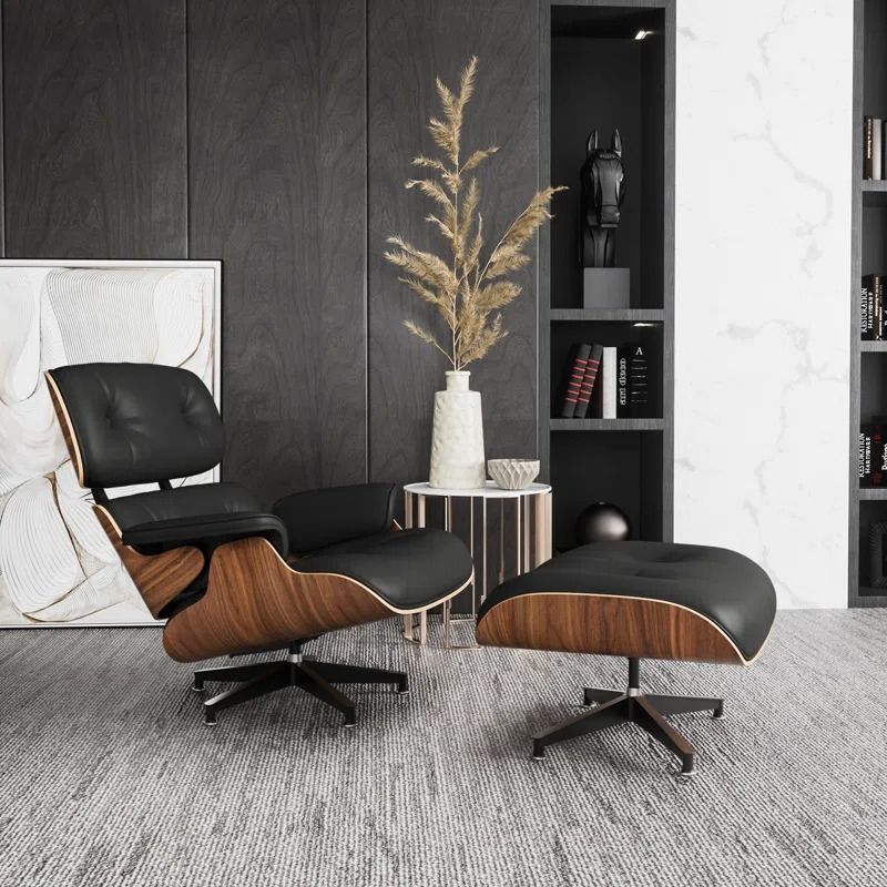 Mayas Genuine Leather Swivel Lounge Chair and Ottoman thumbnail 2