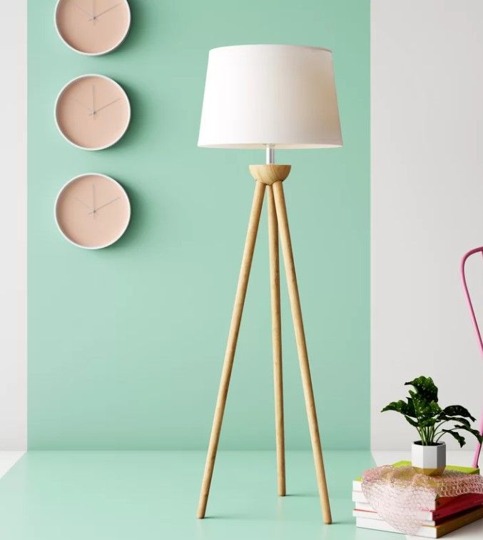 Azyiah Tripod Floor Lamp – Mid-Century Modern Décor Light with LED Bulb and Natural Oak Wood Base – Bedroom, Living Room, or Office Lighting by Lavish Home Wade Logan® thumbnail 2