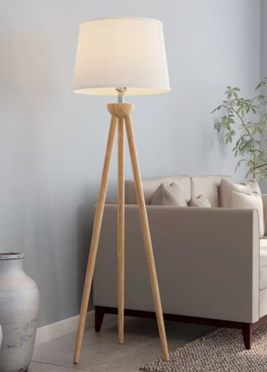 Azyiah Tripod Floor Lamp – Mid-Century Modern Décor Light with LED Bulb and Natural Oak Wood Base – Bedroom, Living Room, or Office Lighting by Lavish Home Wade Logan® thumbnail 3