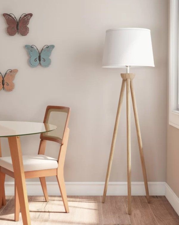 Azyiah Tripod Floor Lamp – Mid-Century Modern Décor Light with LED Bulb and Natural Oak Wood Base – Bedroom, Living Room, or Office Lighting by Lavish Home Wade Logan® thumbnail 4