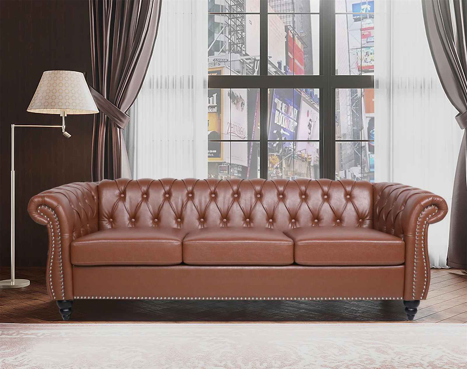 Annalena Faux Leather Rolled Arm Chesterfield Sofa thumbnail 2