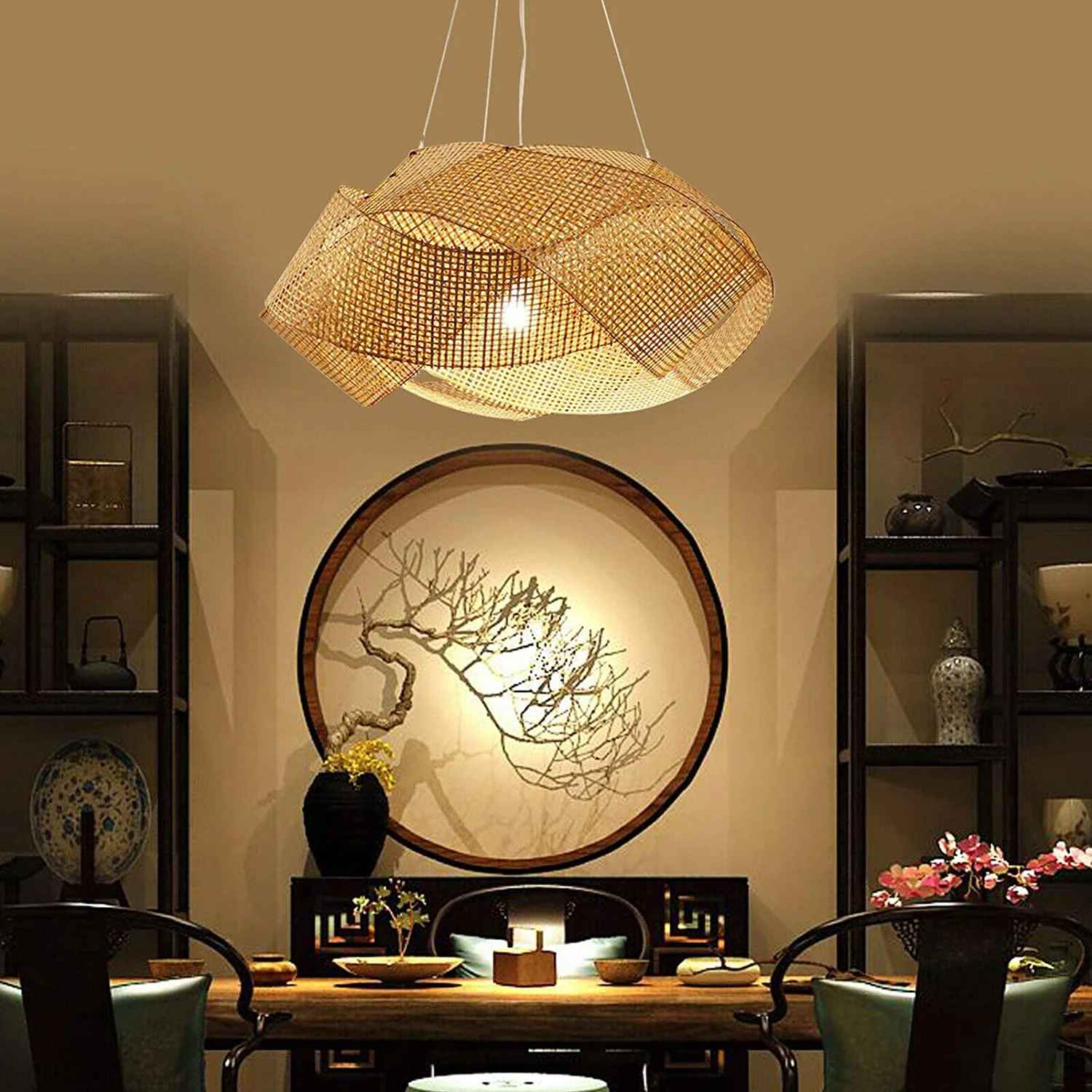 Vintage Wicker Rattan Rustic Pendant Light thumbnail 2