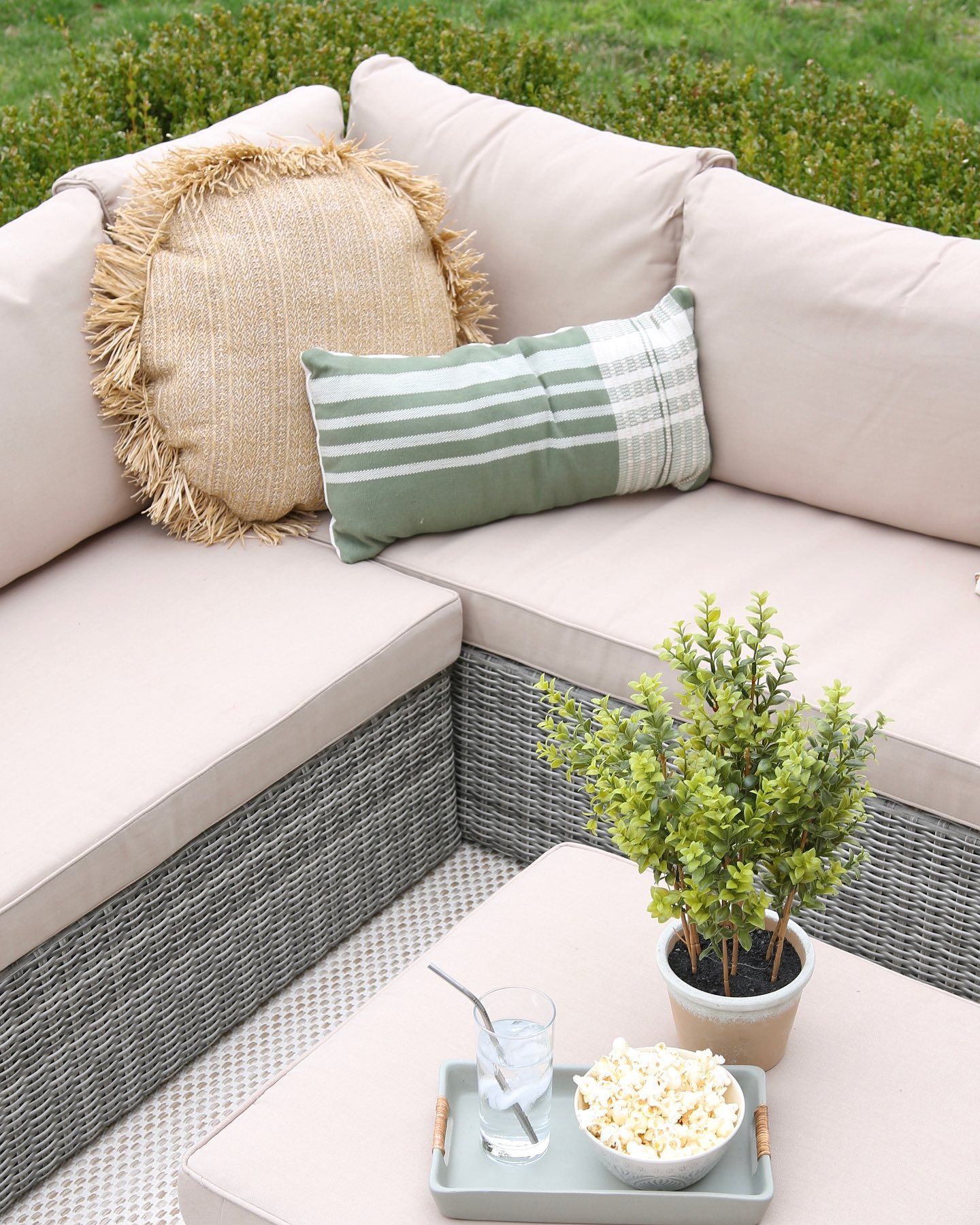 Striped Outdoor Lumbar Pillow-24"x12" thumbnail 2