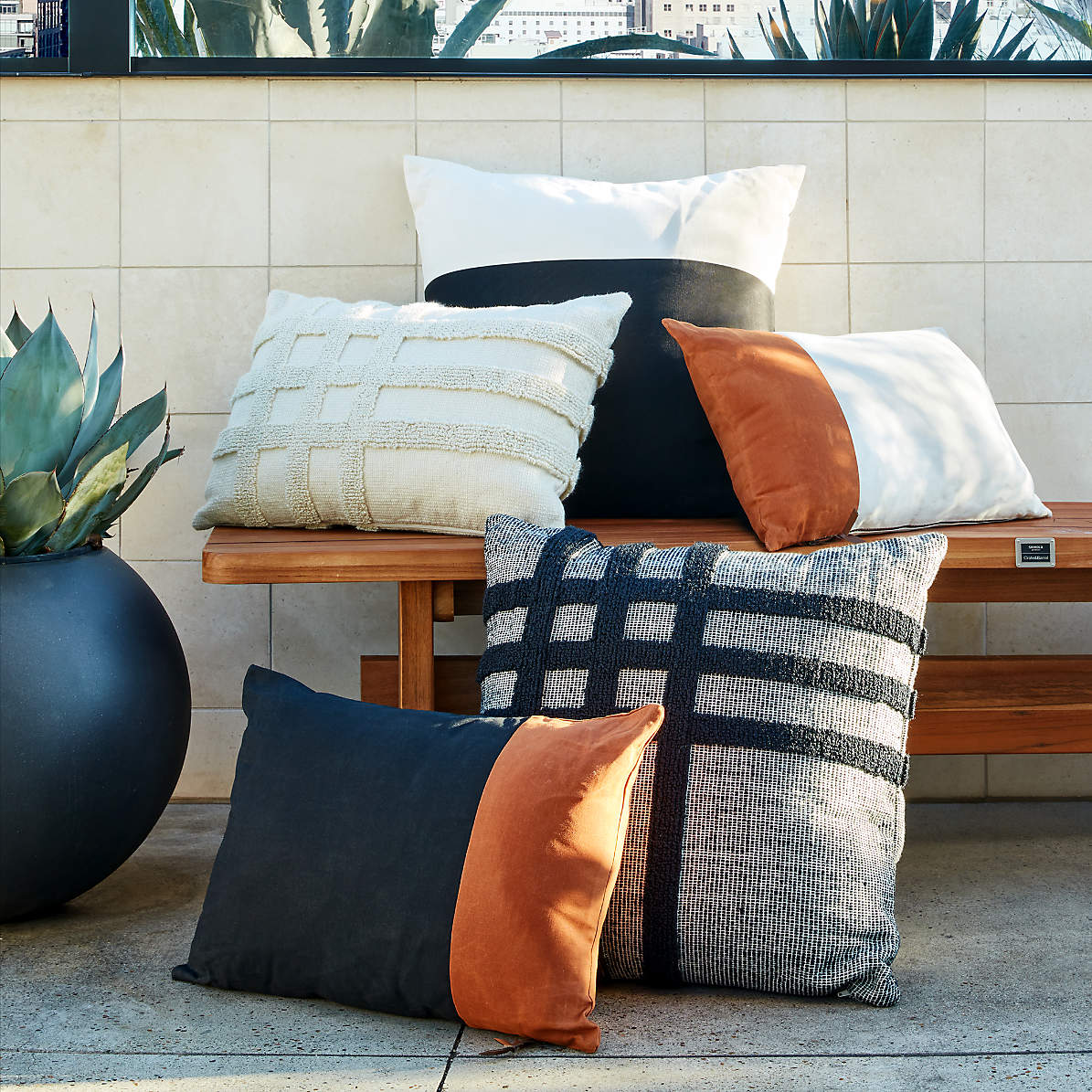 Shinola MackinacTextured Plaid White Outdoor Lumbar Pillow-22"x15" thumbnail 2