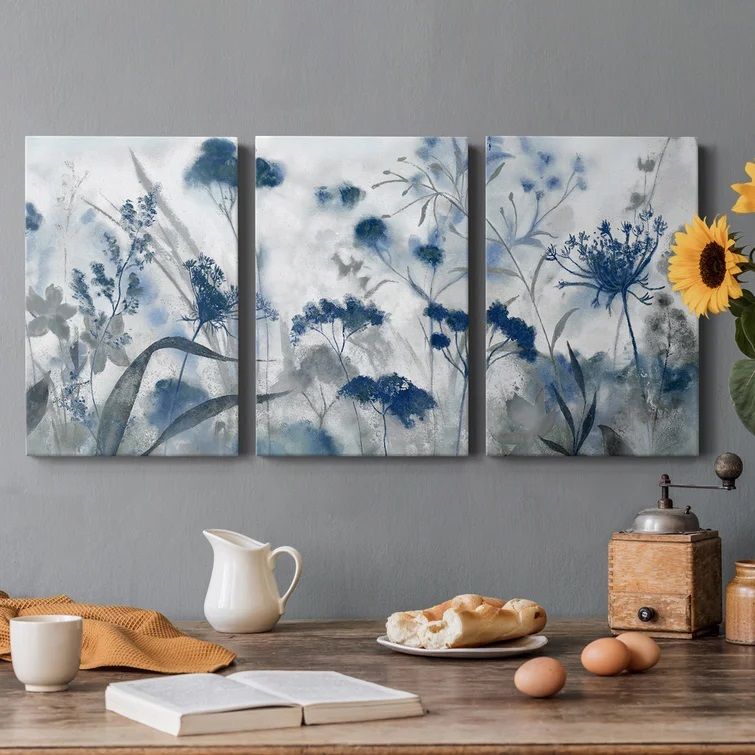 Inky Indigo 3 Piece Wrapped Canvas Print No Frame-36"x72" thumbnail 2