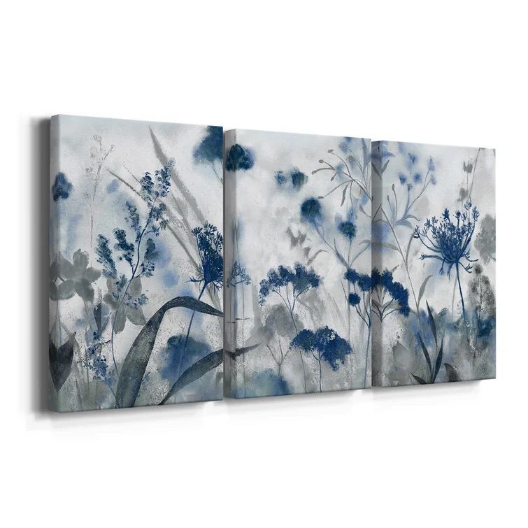 Inky Indigo 3 Piece Wrapped Canvas Print No Frame-36"x72" thumbnail 3