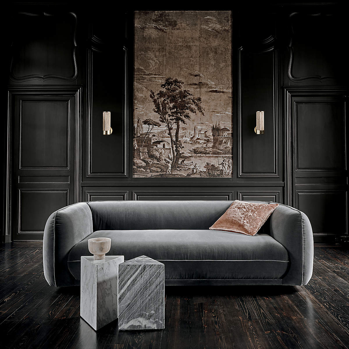 Valmar Grey Velvet Sofa thumbnail 2