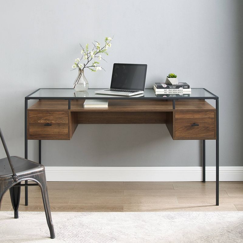 Lamvia Contemporary 2 Tier Glass Top Desk thumbnail 2