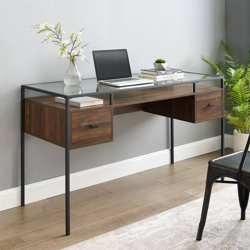 Lamvia Contemporary 2 Tier Glass Top Desk thumbnail 5