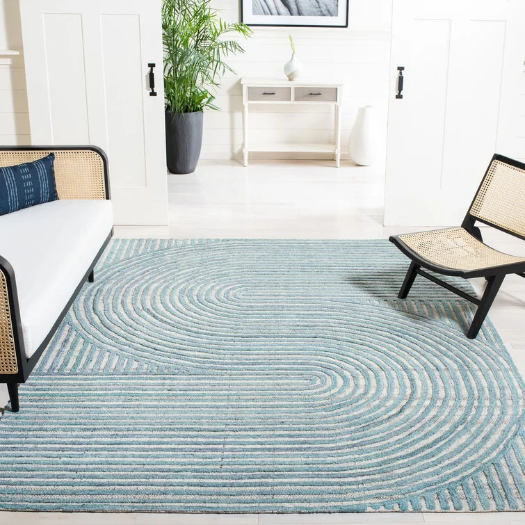 Stalvey Abstract Handmade Tufted Area Rug in Blue- 8' x 10' thumbnail 2