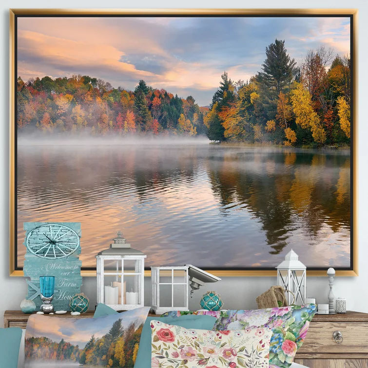 Autumn Foliage By The Lakeside - Photograph on Canvas thumbnail 2