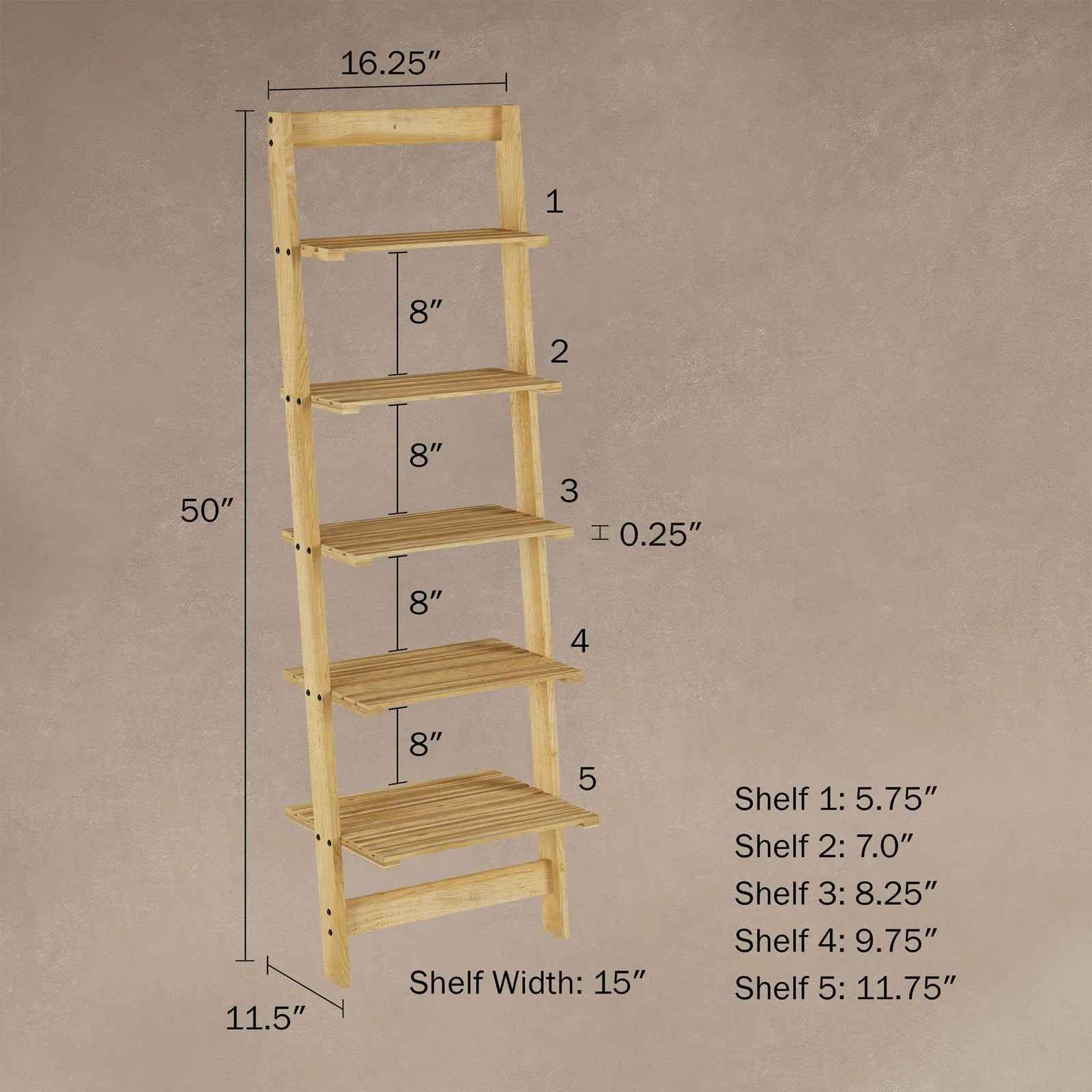 Ladder Bookshelf 5 Tier Leaning Decorative Shelves For Display thumbnail 3