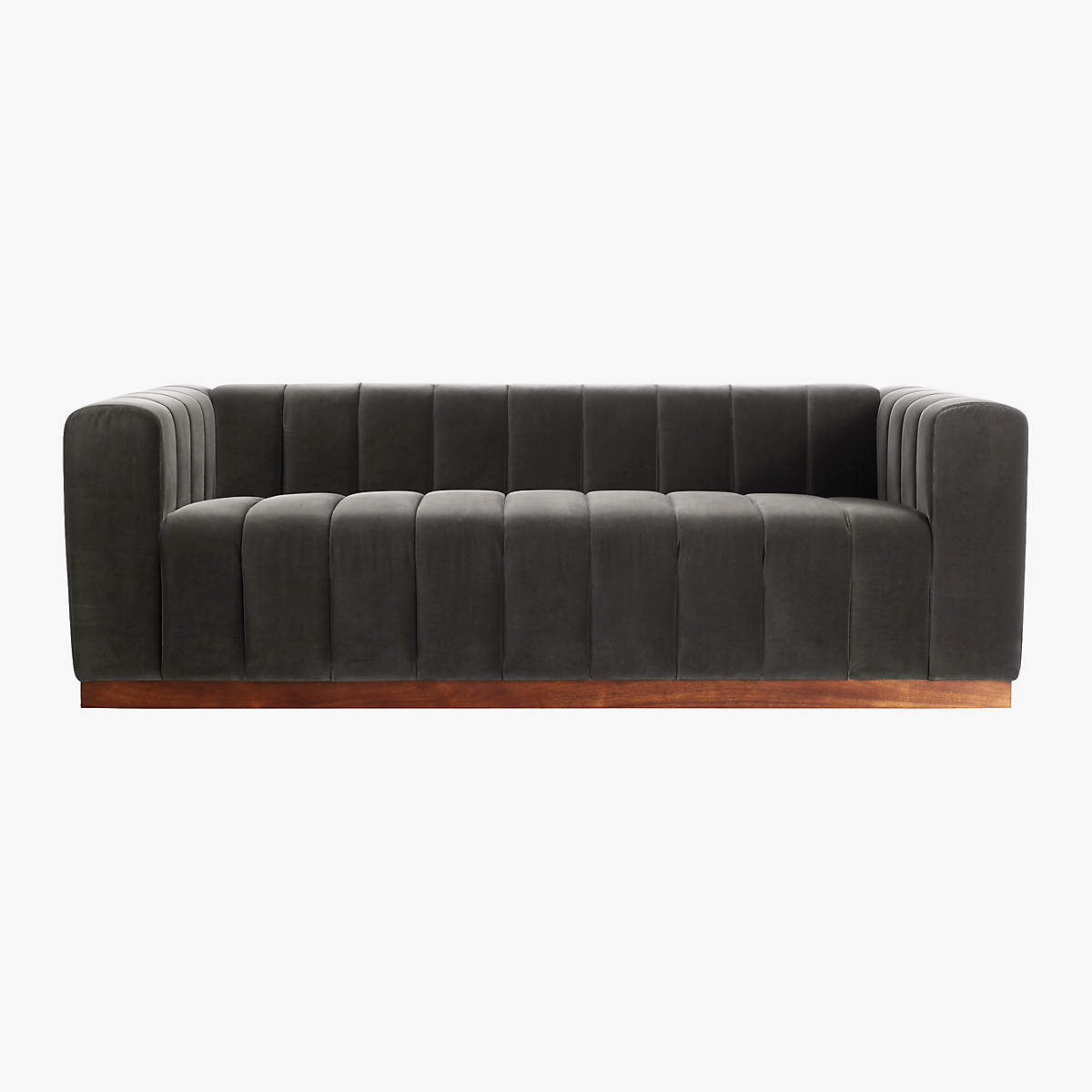 FORTE 81" CHANNELED CHARCOAL VELVET SOFA thumbnail 2