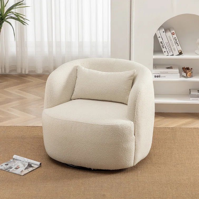 Wide Boucle Upholstered Swivel Armchair thumbnail 2