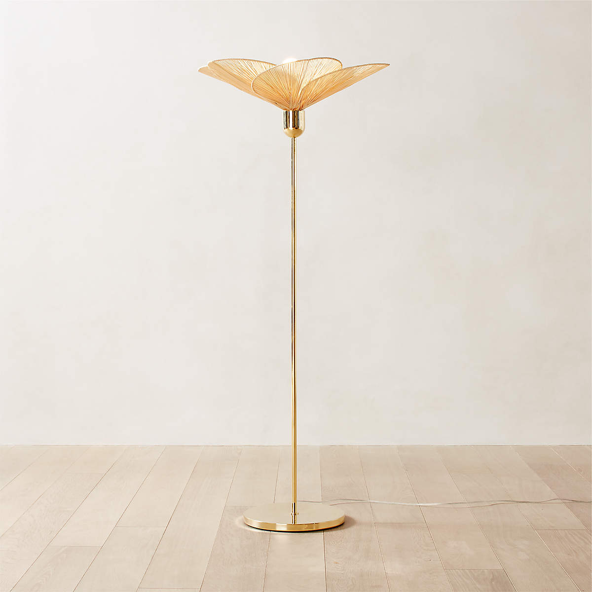 Emile Rattan And Polished Brass Floor Lamp thumbnail 3