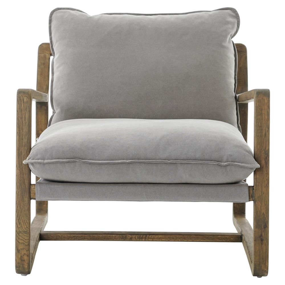 Ailyn Rustic Lodge Grey Upholstered Brown Wood Occasional Arm Chair thumbnail 2