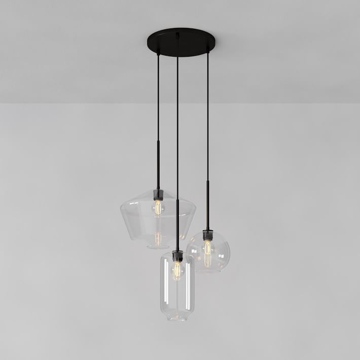 Sculptural 3 Light Chandelier Dark Bronze Clear Glass Mixed thumbnail 2