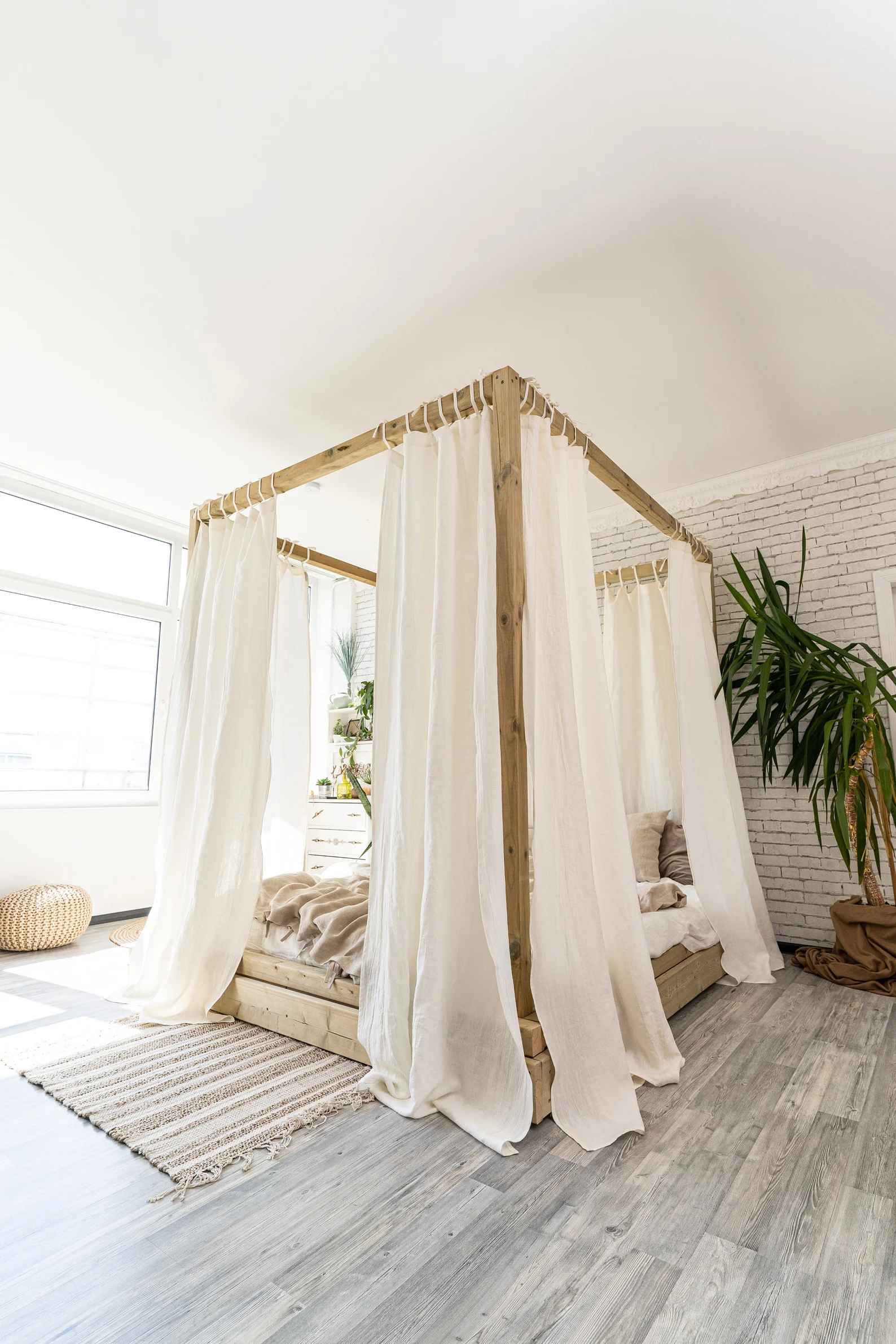 Linen Canopy Curtain Panel Bed Curtain with Tie Top thumbnail 6