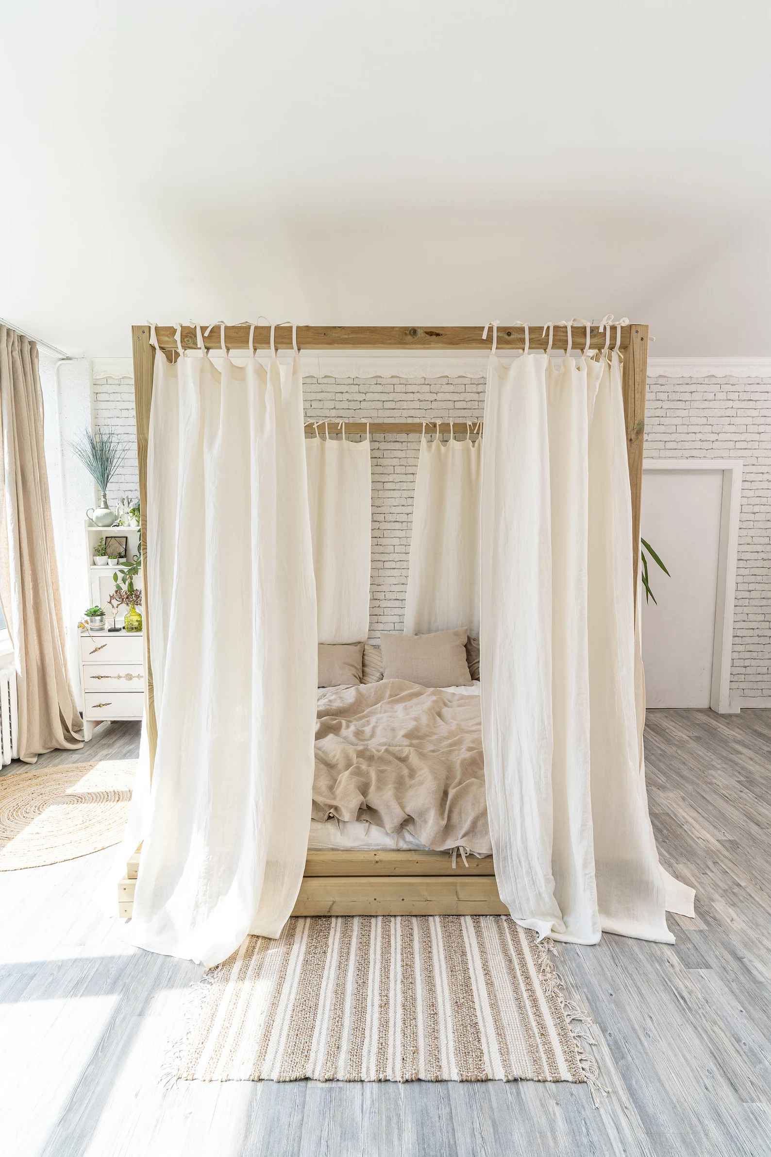 Linen Canopy Curtain Panel Bed Curtain with Tie Top thumbnail 2