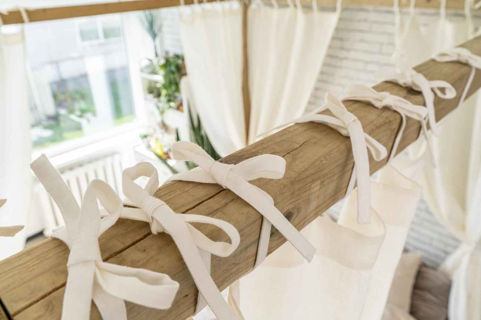 Linen Canopy Curtain Panel Bed Curtain with Tie Top thumbnail 4