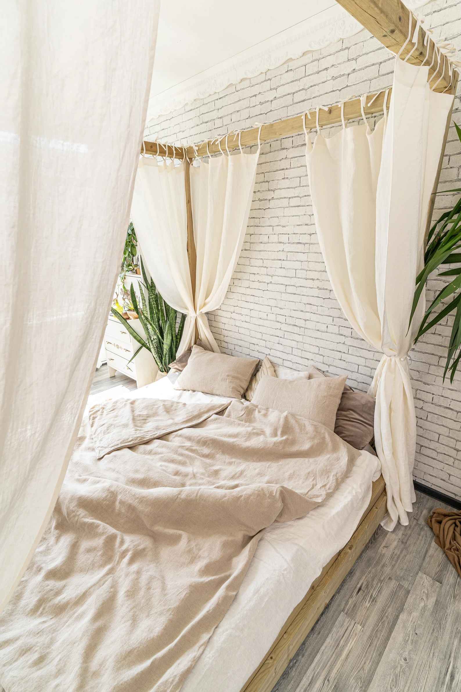 Linen Canopy Curtain Panel Bed Curtain with Tie Top thumbnail 5