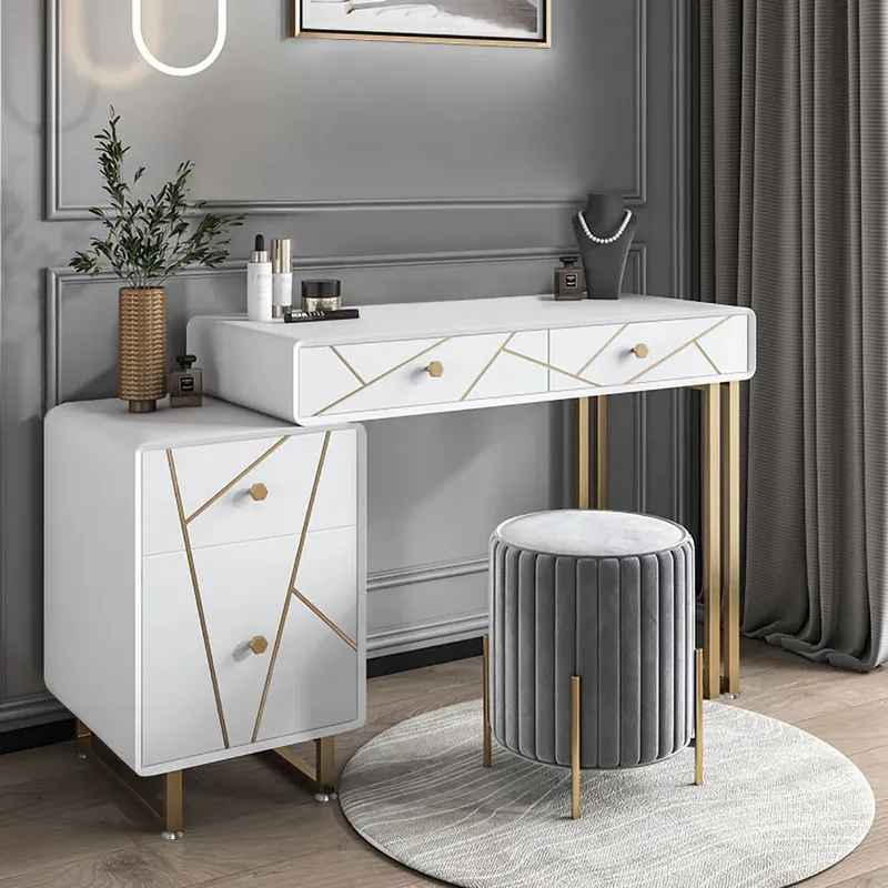 Modern White Makeup Vanity Expandable Dressing Table with Cabin thumbnail 3