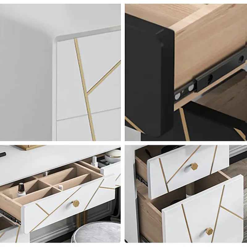 Modern White Makeup Vanity Expandable Dressing Table with Cabin thumbnail 5