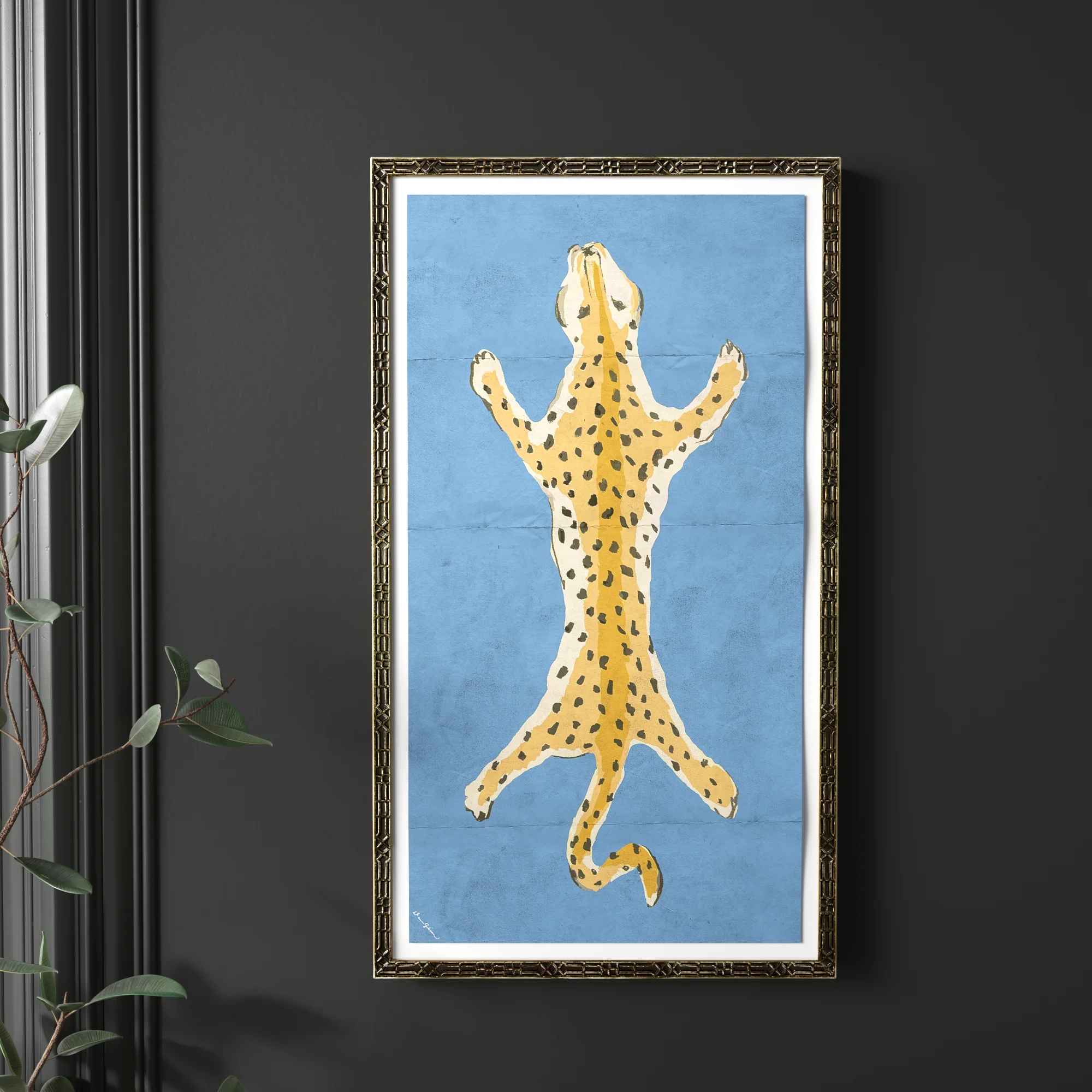 Leopard in Blue by Dana Gibson Painting with Frame-41.5"x23.5" thumbnail 2