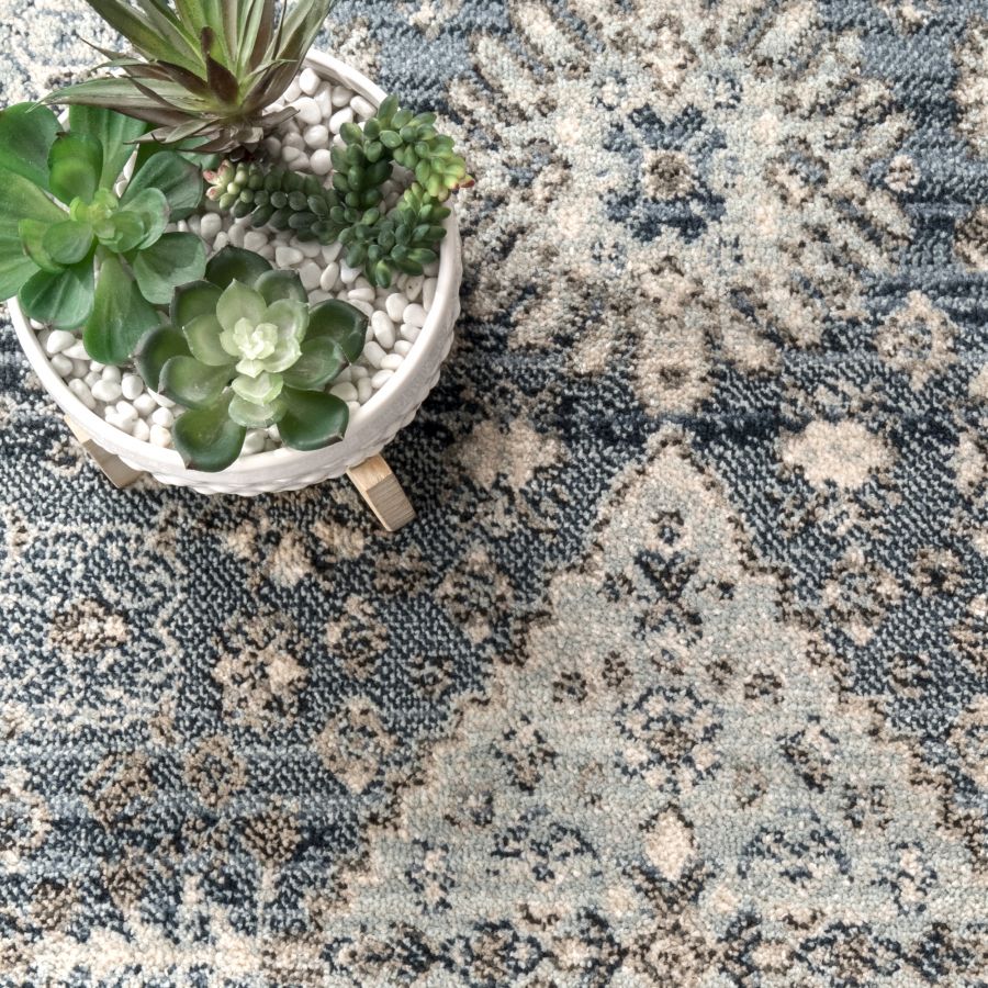 Light Blue Shaded Medallion Fringe Area Rug-9'x12' thumbnail 3