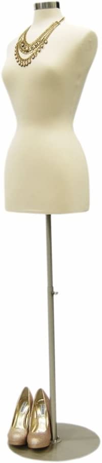 Female Mannequin Dress Form Torso with Round Metal Base and Neck Cap thumbnail 2