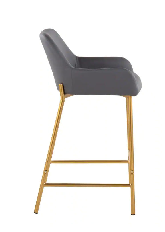 Daniella 33 in Grey Faux Leather and Gold Steel Counter Height Bar Stool thumbnail 2