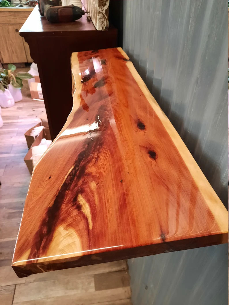Live Edge Shelf Floating| Solid EPOXY Cedar  thumbnail 3