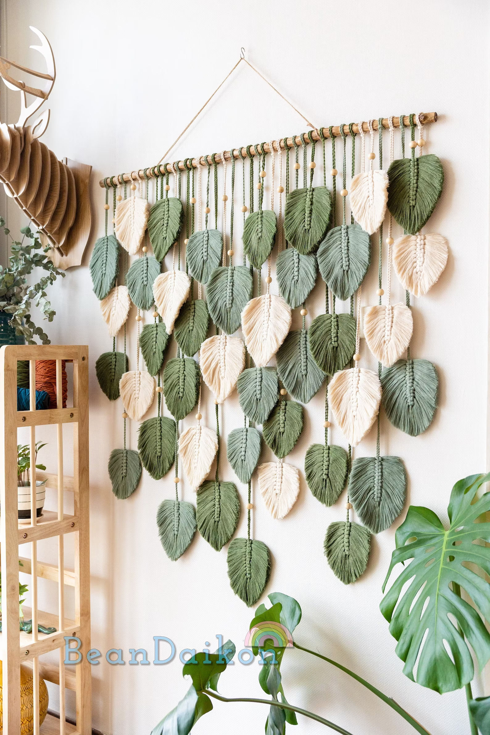 Large Green Leaves Headboard Above Bed Decor-25 Leaves thumbnail 4