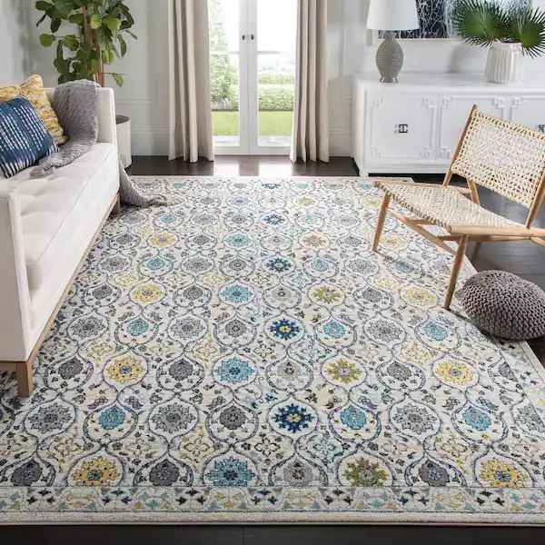 Evoke Ivory Border Distressed Geometric Area Rug-9'x12' thumbnail 4